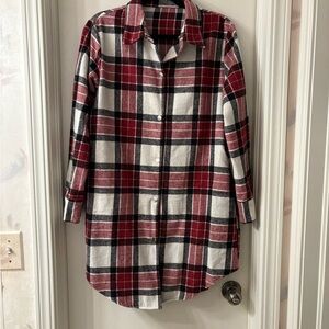 Red and Black Plaid Button-Up Shirt Dress